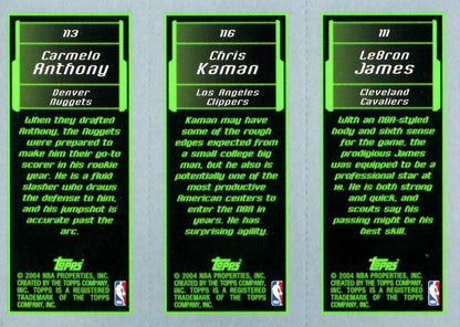 Lebron James, Carmelo Anthony, & Chris Kaman 2004 Topps Unsigned M3 Card