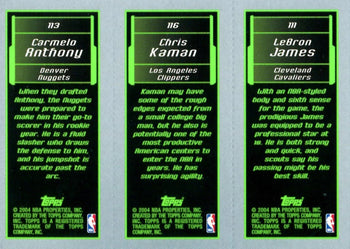 Lebron James, Carmelo Anthony, & Chris Kaman 2004 Topps Unsigned M3 Card