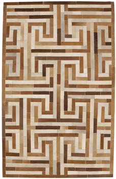 Handcrafted Brown Beige Cowhide Leather Rug