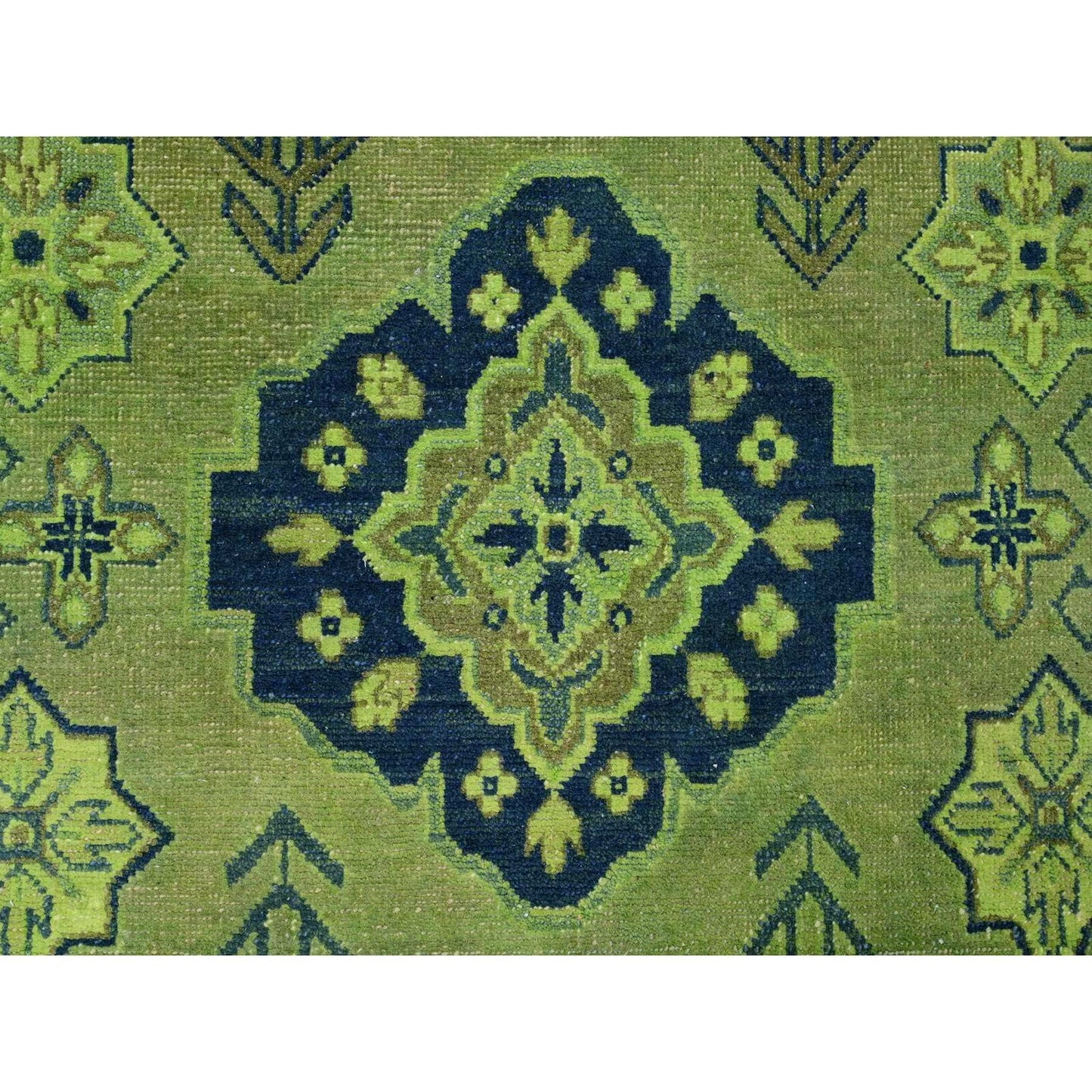 7'5"X10' Olive Green Hand Knotted Overdyed Kazak Tribal Design Wool Rug