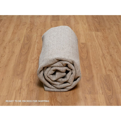 8'1"X10' Tan Brown Hand Loomed Vertical Stripes Design Natural Wool Rug