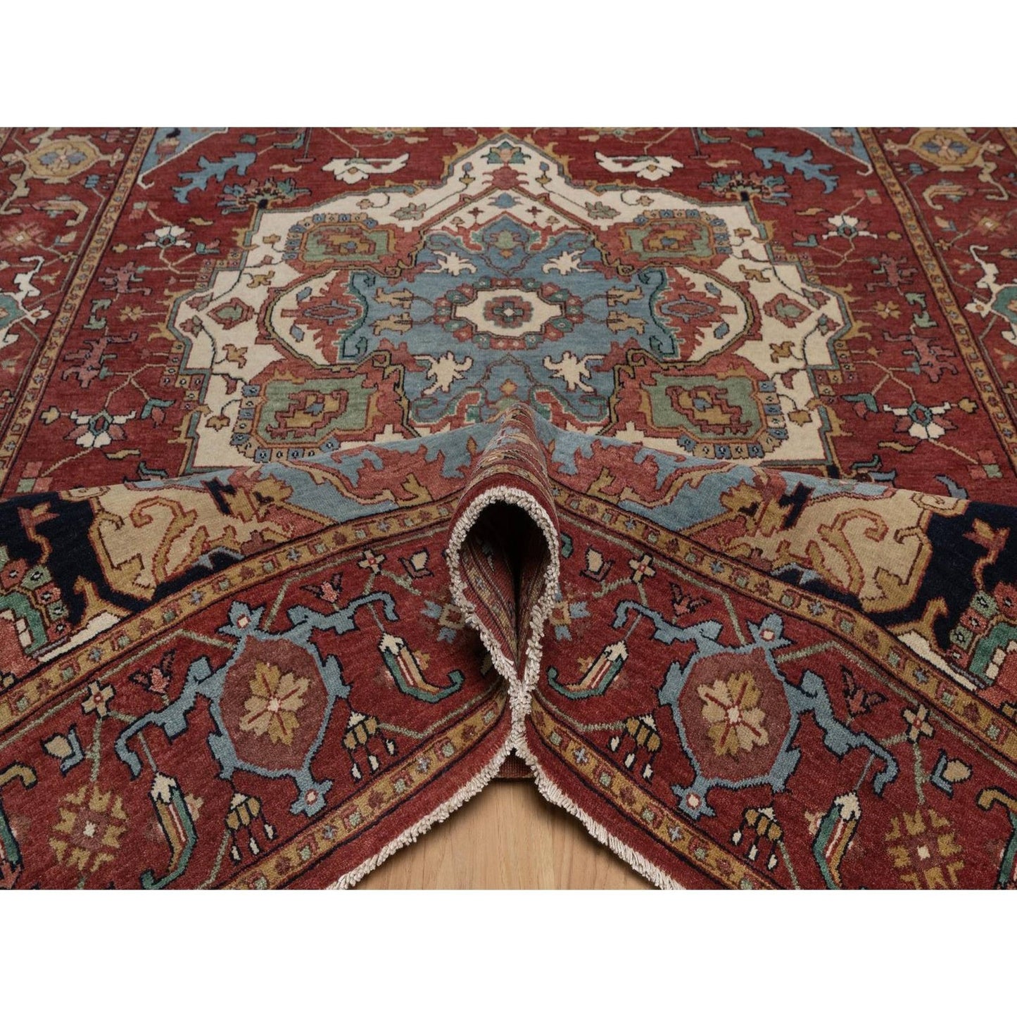 6'1"x9'2" Red Antiqued Fine Heris Re-Creation Soft Wool Hand Knotted Rug