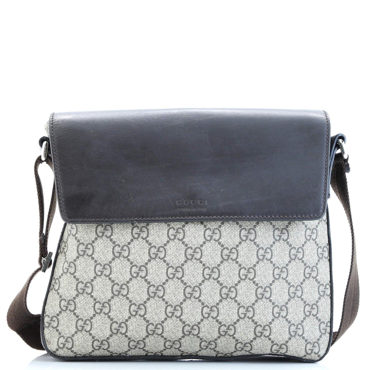 Gucci Flap Messenger Bag Gg Coated Canvas With Leather Medium