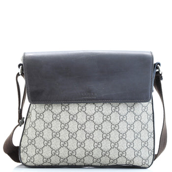 Gucci Flap Messenger Bag Gg Coated Canvas With Leather Medium