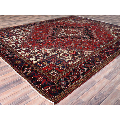 9'X11'3" Locomotive Red Antique Heris Village Design Wool Oriental Rug