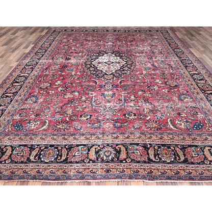 Rug 10'x12'7" Red and Worn Zoroastrian Wool Hand Knotted