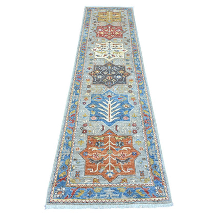 2'7"X10'2" Gray Caucasian Akstafa Design Hand Knotted All Wool Runner Rug