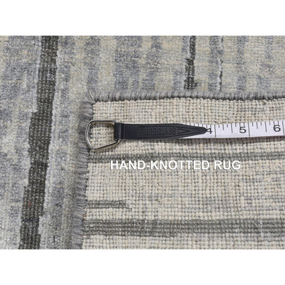 3'X9' Ash Gray Horizontal Ombre Design Pure Silk Hand Knotted Runner Rug
