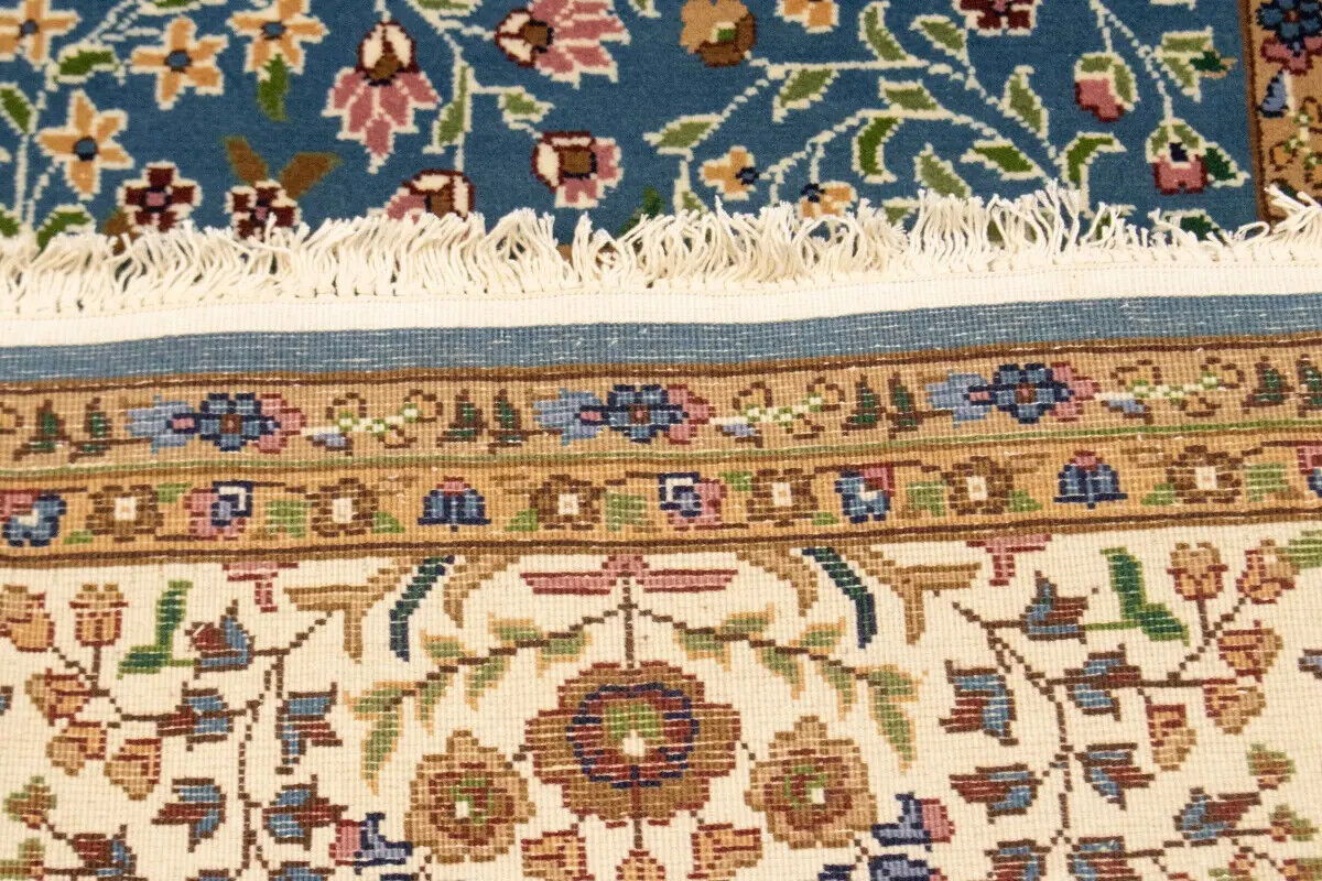 6X8 ft Hand-Knotted Teal Blue Kirman Oriental Rug