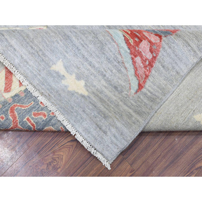 9'2"X11'9" Light Gray Soft Wool Hand Knotted Afghan Peshawar Rug