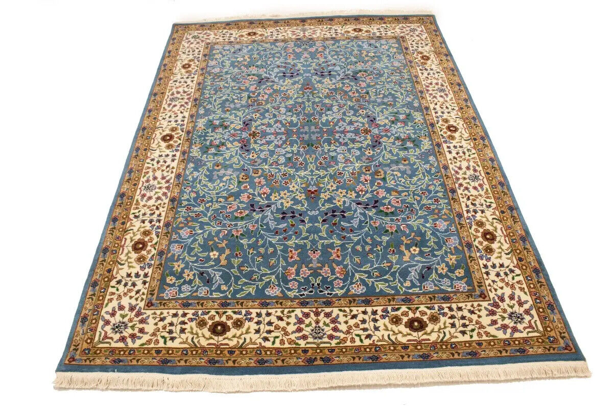 6X8 ft Hand-Knotted Teal Blue Kirman Oriental Rug