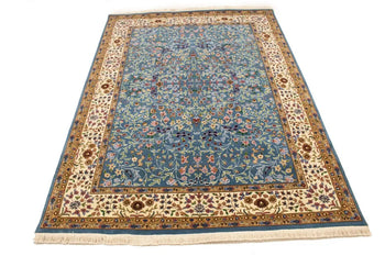 6X8 ft Hand-Knotted Teal Blue Kirman Oriental Rug