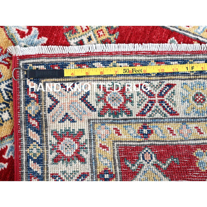 2'7"X8'1" Red Kazak With Tribal Design Hand Knotted Soft Wool Runner Rug