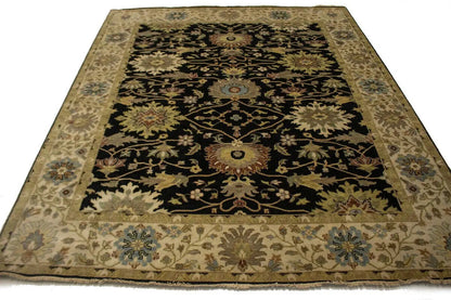 Antique Washed Black Floral Peshawar Rug Osh