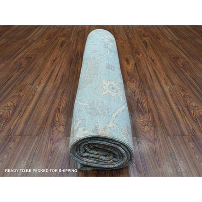 8'X9'8" Light Blue Soft Wool Hand Knotted Afghan Angora Oushak Rug