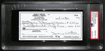 Johnny Unitas Signed 6/4/02 Check Psa/Dna Gem Mt 10 188653