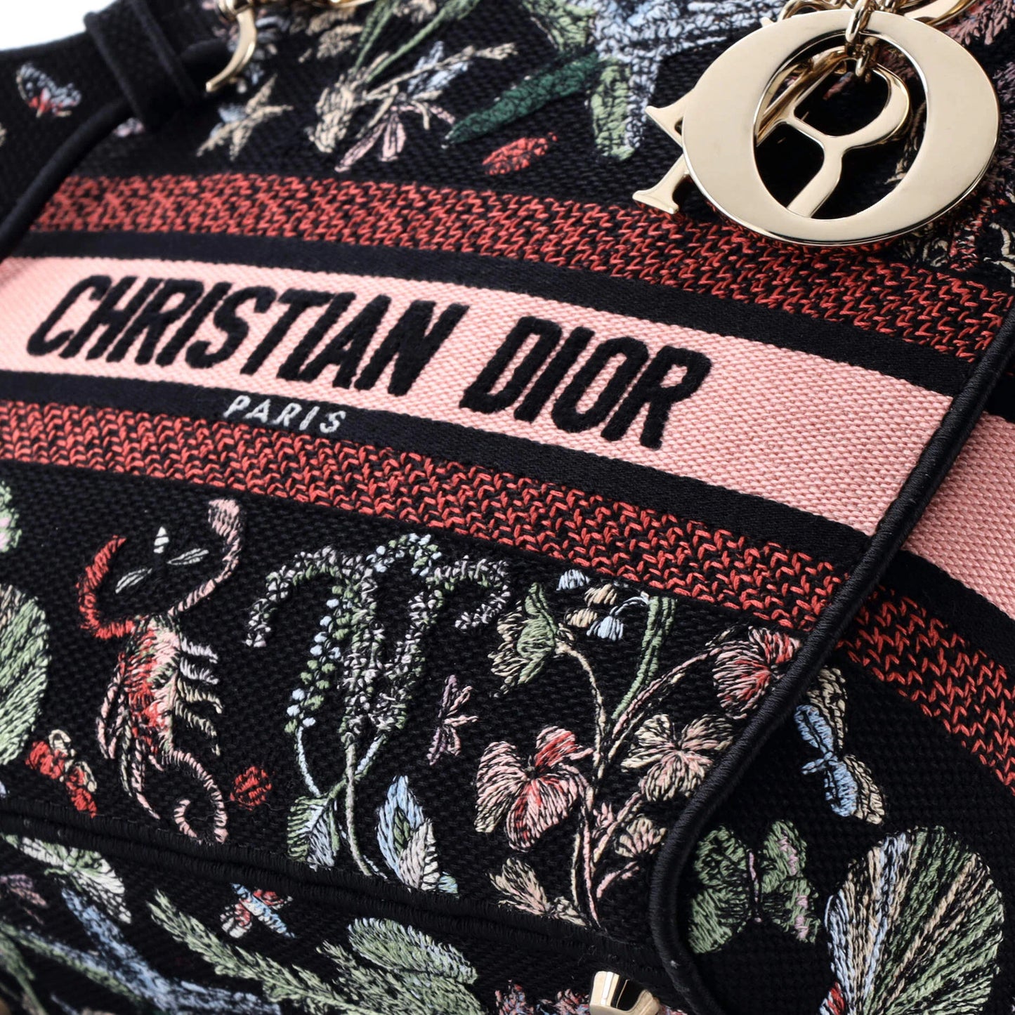 Christian Dior Lady D-Lite Bag Embroidered Canvas Medium