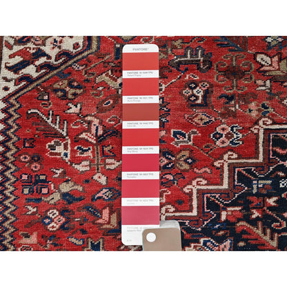 9'5"X11' Red Vintage Zoroastrian Heris Pure Wool Hand Knotted Squarish Rug