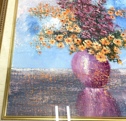 Gerard Gebel Pink Vase Original Oil Painting Flowers Impressionist French Art