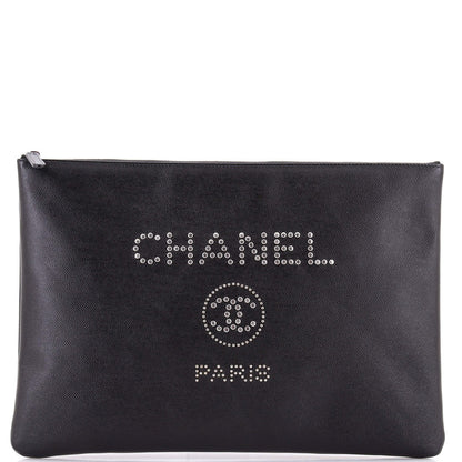 Chanel Deauville Pouch Studded Caviar Large