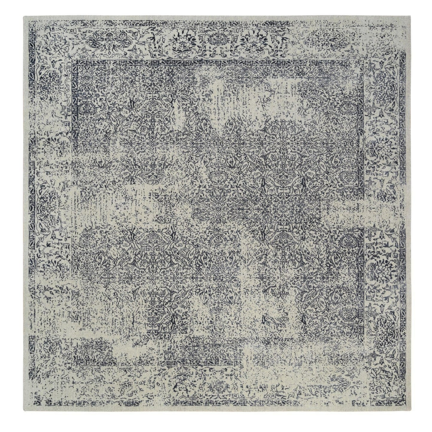 10'1"X10'1" Fine Jacquard Wool And Silk Hand Loomed Light Gray Square Rug