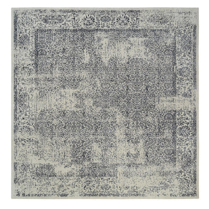 10'1"X10'1" Fine Jacquard Wool And Silk Hand Loomed Light Gray Square Rug