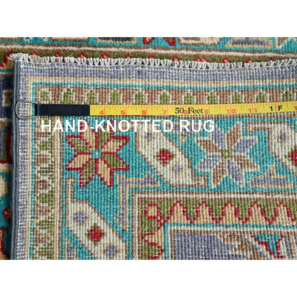 2'8"X4' Purple Kazak Geometric Design Hand Knotted Soft Wool Sample Rug