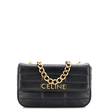 Celine Logo Chain Flap Bag Quilted Goatskin Small