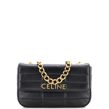 Celine Logo Chain Flap Bag Quilted Goatskin Small