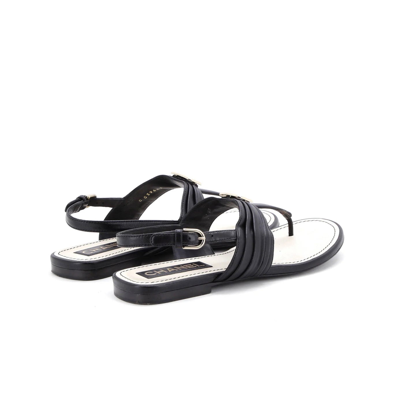 Chanel Women'S Cc Slingback Thong Sandals Leather