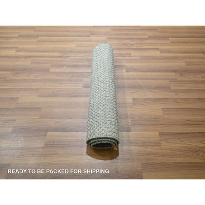 2'X3' Misty Gray Modern Grass Design Hand Knotted Wool With Silk Mat Rug