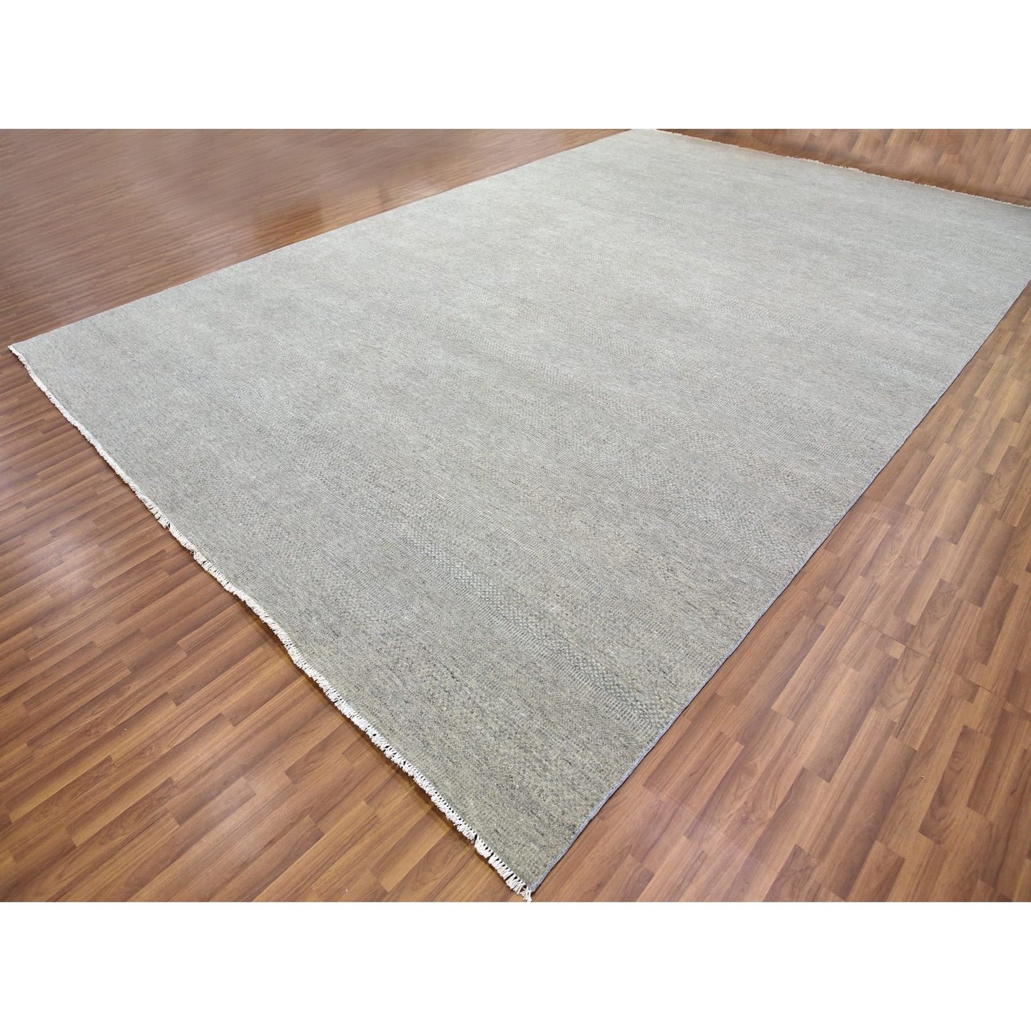 11'10"x18' Oxford Gray 100% Undyed Wool Grass Hand Knotted Oversized Rug