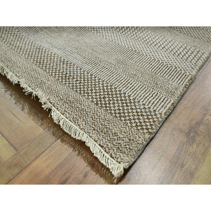10'X14' Brown Modern Grass Design Wool And Silk Hand Knotted Oriental Rug