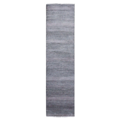 2'8"X10'2" Gray Wool And Silk Hand Knotted Modern Grass Design Runner Rug