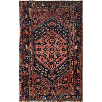 4'1"X6'9" Blush Red Vintage Zoroastrian Khamadan Hand Knotted Pure Wool Rug