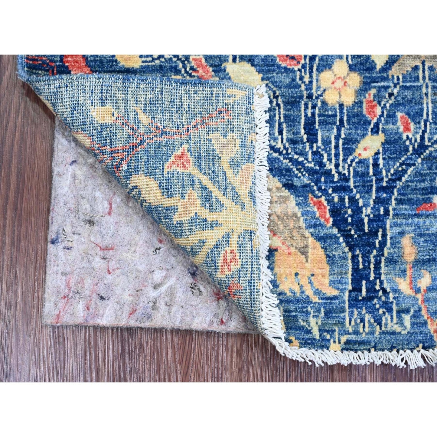 2'X3' Blue Afghan Peshawar Birds Design Hand Knotted Soft Wool Mat Rug
