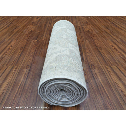 2'6"X19'4" Ivory Wool Hand Knotted White Wash Peshawar Xl Runner Rug