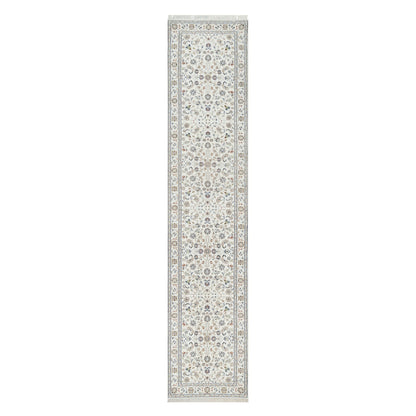 2'7"X12'2" White 250 Kpsi Wool And Silk Nain Hand Knotted Runner Rug