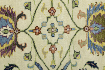 Handmade cream floral design oushak chobi rug small oriental size carpet