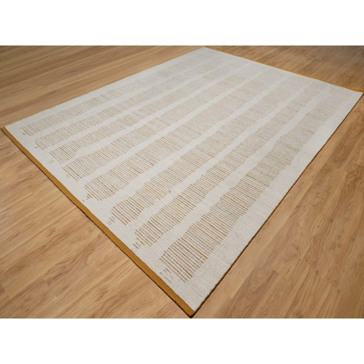 9'X12'1" Ivory Flat Weave With Pile Rug Natural Wool Hand Woven Oriental