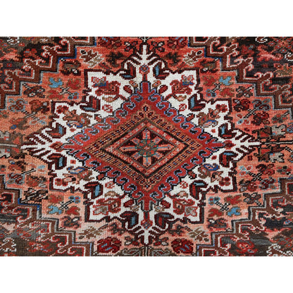 9'8"X12'4" Red Vintage Zoroastrian Heris Even Wear Wool Hand Knotted Rug