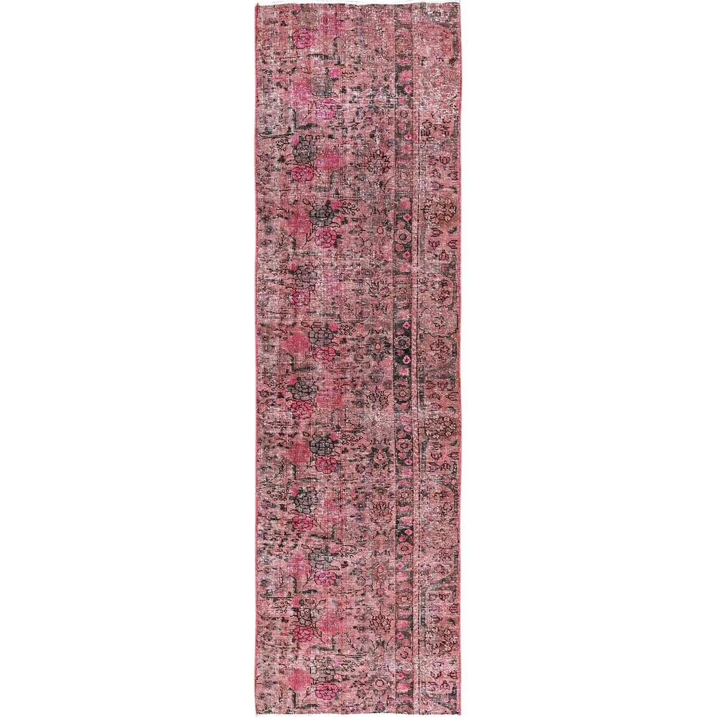 2'6"X9'3" Pink Overdyed Vintage Zoroastrian Hand Knotted Wool Runner Rug