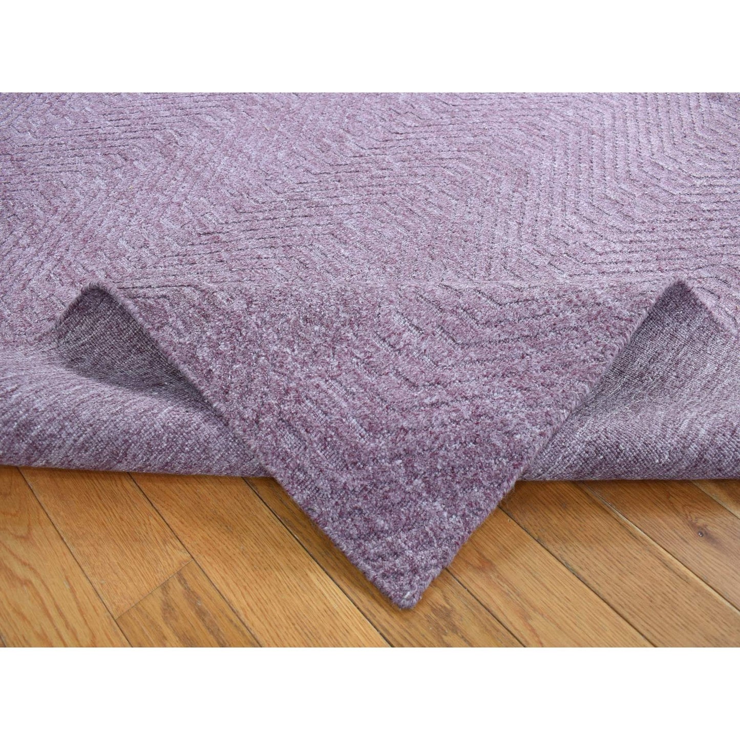 8'X10'1" Liserian Purple Hand Loomed Pure Wool Tone On Tone Oriental Rug