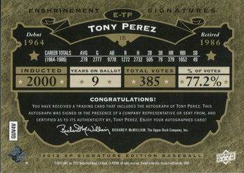 Tony Perez 2012 Autographed Card Upper Deck Sp Signature Edition 04/20