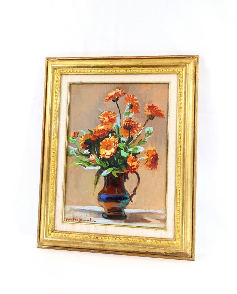 Andr Jouault Calendulas Original Oil Painting Still Life Flowers Signed The F