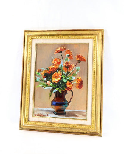 Andr Jouault Calendulas Original Oil Painting Still Life Flowers Signed The F