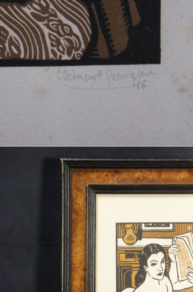 Clment Serveau 1946 Signed Woodcut "Two Reclining Nudes" French Art Deco