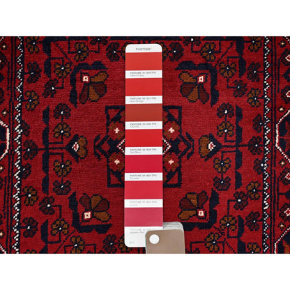 2'2"X5'4" Red Afghan Khamyab Tribal Design All Wool Hand Knotted Runner Rug