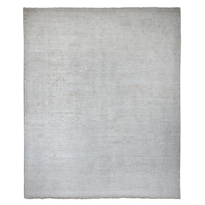 12'X14'8" White Hand Knotted Angora Oushak Leaf Design Wool Oversized Rug