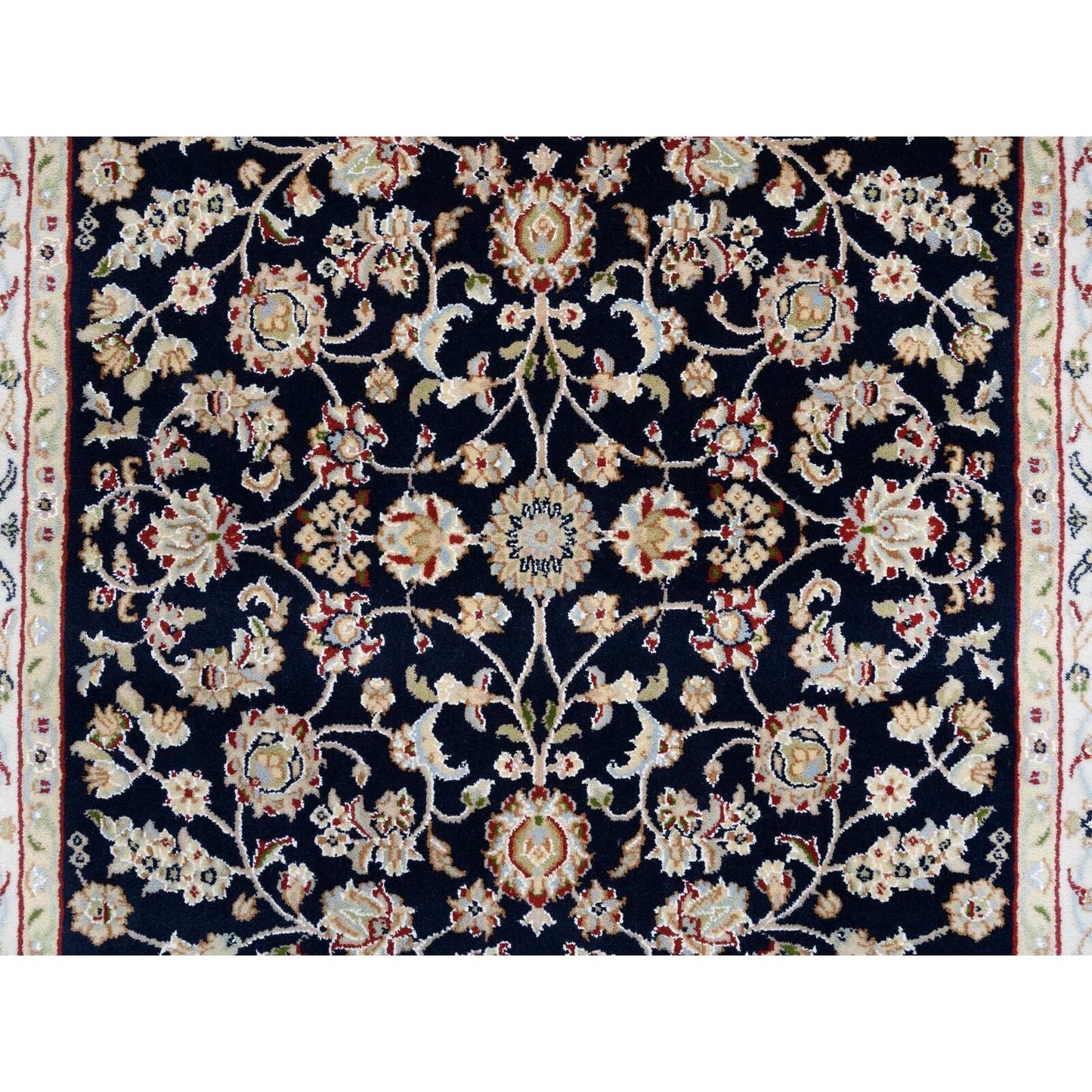 2'8"X9'10" Midnight Blue Pure Wool Hand Knotted Nain Fine Runner Rug